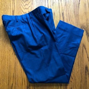 Zanella - mens blue plaid wool dress pants - size 36 / 32 inches long